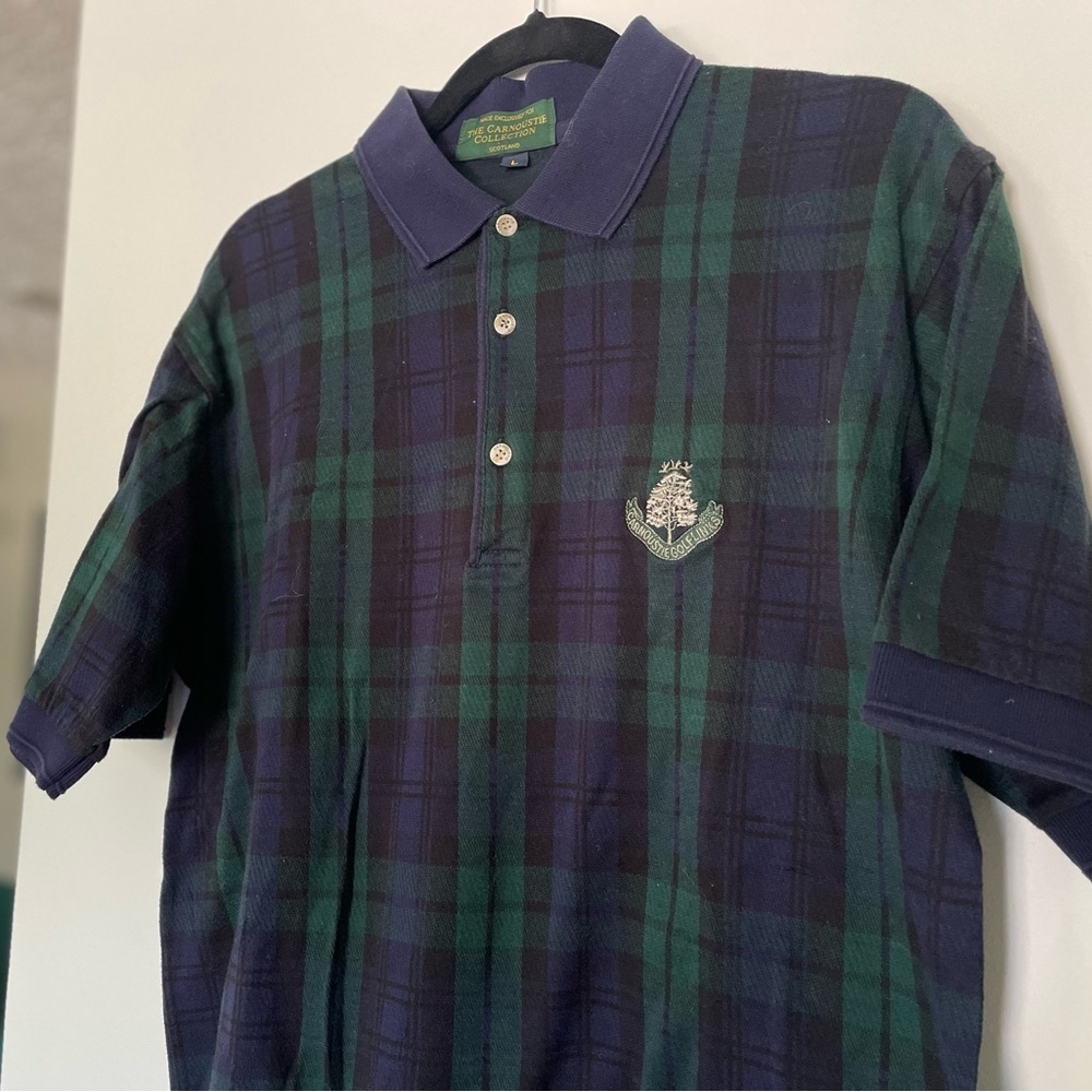 Vintage Carnoustie Golf Links - Men’s Blue & Green Plaid Flannel Polo - Size L​